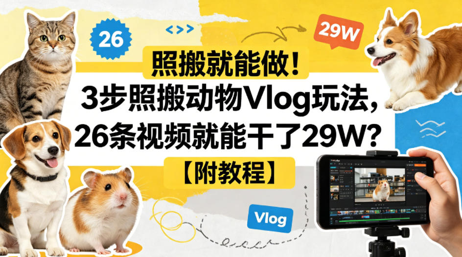 照搬就能做！3步照搬动物Vlog玩法，26条视频就能干了29W？【附教程】【赠coze一键生成工作流】-则成副业项目资源站
