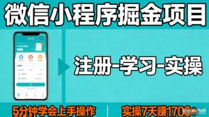 微信小程序掘金项目，项目很简单，5分钟就能学会上手操作，实操7天賺了1700+【揭秘】-则成副业项目资源站