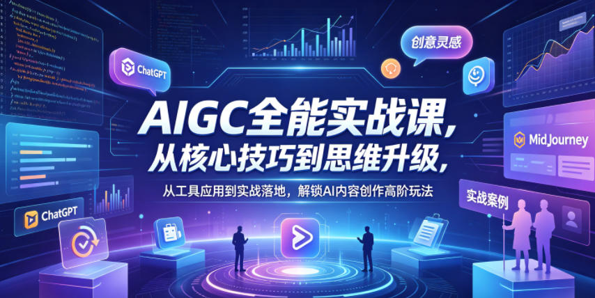 AIGC全能实战课，从核心技巧到思维升级，从工具应用到实战落地，解锁AI内容创作高阶玩法-则成副业项目资源站