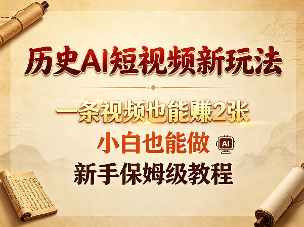 历史AI短视频新玩法，一条视频也能賺2张，小白也能做，新手保姆级教程-则成副业项目资源站