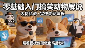 零基础入门搞笑动物解说，大佬私藏完整变现课程，照着模板就能做出高播放-则成副业项目资源站