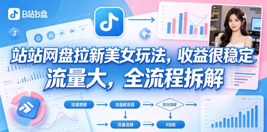 B站网盘拉新美女玩法，收益很稳定，流量大，全流程拆解-则成副业项目资源站