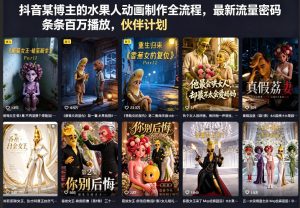 抖音某博主的水果人动画制作全流程，最新流量密码，条条百万播放，伙伴计划|分成计划|商单|收徒等-则成副业项目资源站