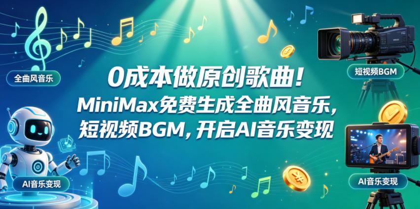 0成本做原创歌曲！MiniMax免费生成全曲风音乐，短视频BGM，开启AI音乐变现-则成副业项目资源站