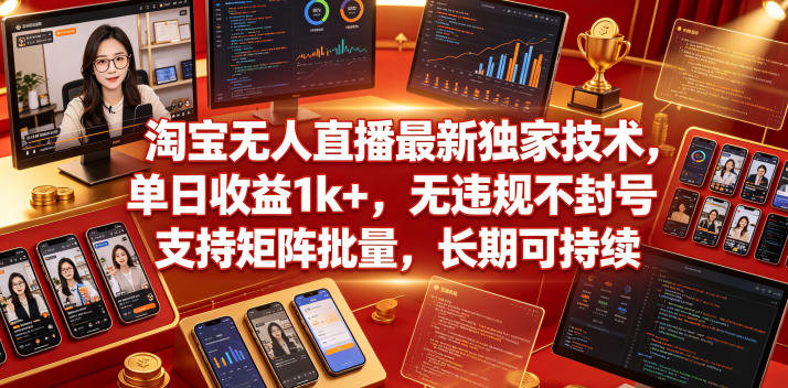 淘宝无人直播最新独家技术，单日收益1k+，无违规不封号，支持矩阵批量，长期可持续【揭秘】-则成副业项目资源站
