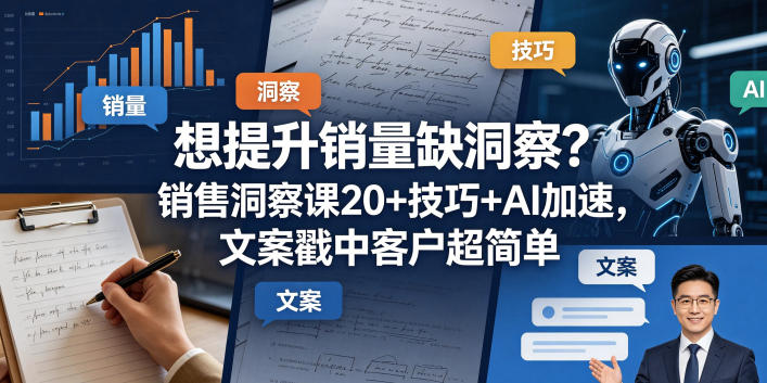 想提升销量缺洞察？销售洞察课20+技巧+AI加速，文案戳中客户超简单【原创双语字幕】-则成副业项目资源站