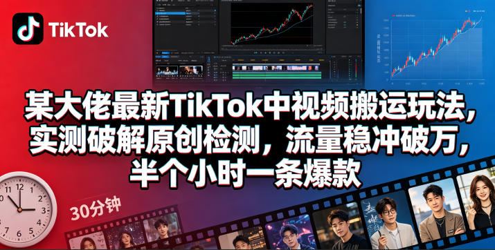 某大佬最新TikTok中视频搬运玩法，实测破解原创检测，流量稳冲破万，半个小时一条爆款-则成副业项目资源站