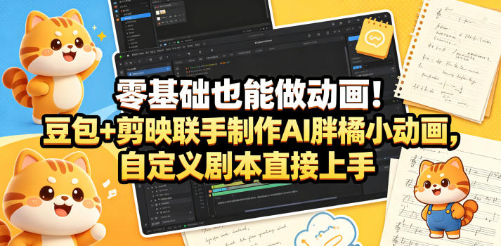 零基础也能做动画！豆包+剪映联手制作AI胖橘小动画，自定义剧本直接上手-则成副业项目资源站