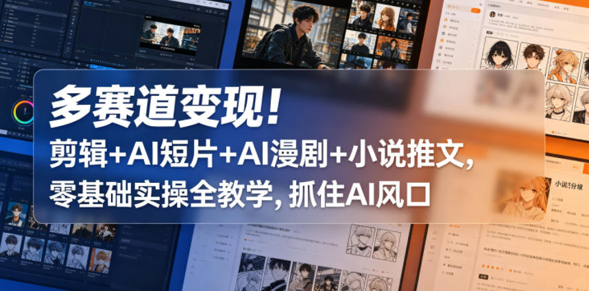 多赛道变现！剪辑+AI短片+AI漫剧+小说推文，零基础实操全教学，抓住AI风口-则成副业项目资源站