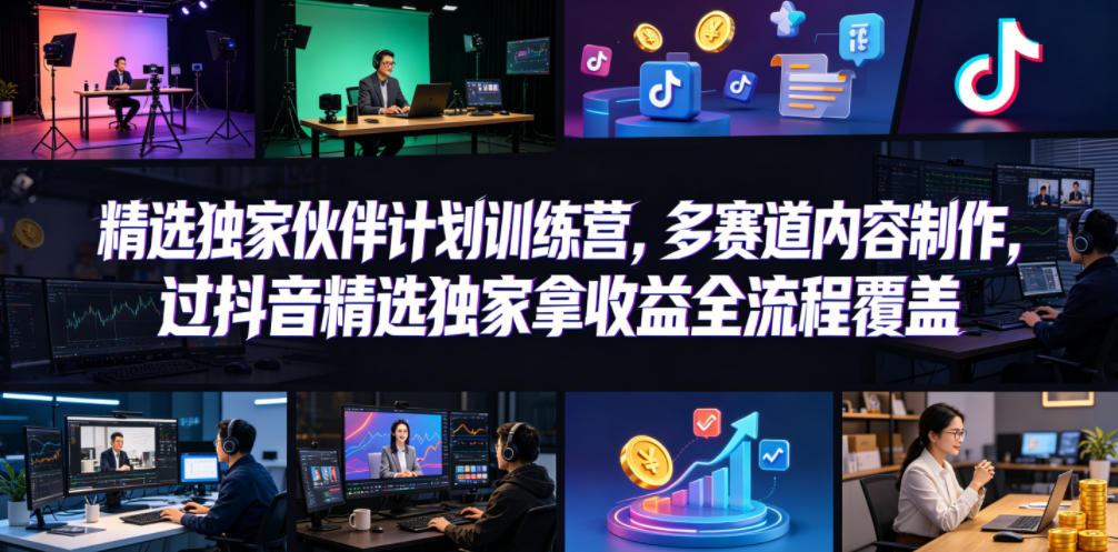 小豁食堂精选独家伙伴计划训练营，多赛道内容制作，过抖音精选独家拿收益全流程覆盖-则成副业项目资源站