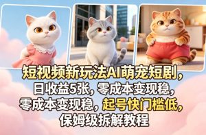 短视频新玩法AI萌宠短剧，日收益5张，零成本变现稳，起号快门槛低，保姆级拆解教程-则成副业项目资源站