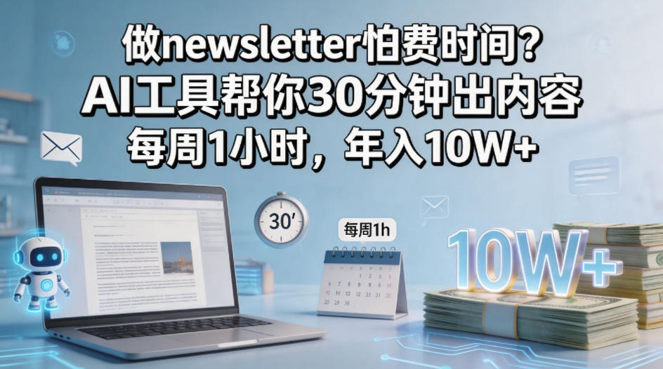 做newsletter怕费时间？AI工具帮你30分钟出内容，每周1小时，年入10W+！【原创双语字幕】-则成副业项目资源站