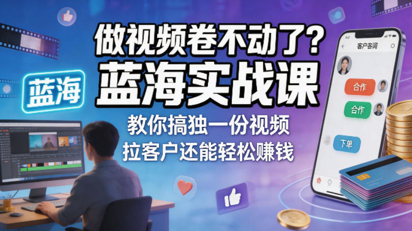 做视频卷不动了？蓝海实战课教你搞独一份视频，拉客户还能轻松賺钱！【原创双语字幕】-则成副业项目资源站