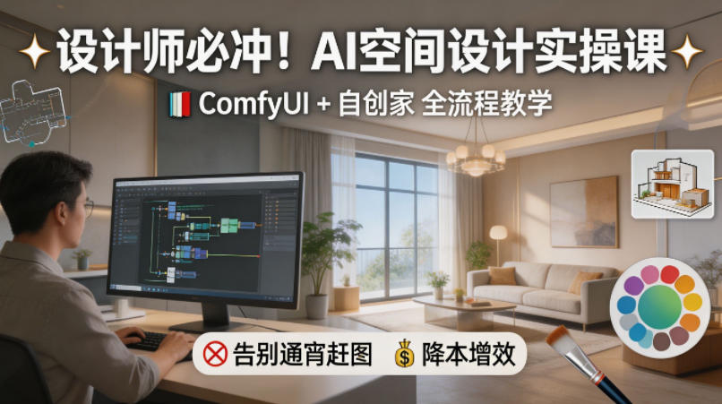 设计师必冲！AI空间设计实操课，ComfyUI+自创家全教学，告别通宵赶图，降本增效-则成副业项目资源站