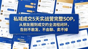 私域成交5天实战营完整SOP，从朋友圈到成交的全流程闭环，告别不敢发、不会聊、卖不掉-则成副业项目资源站