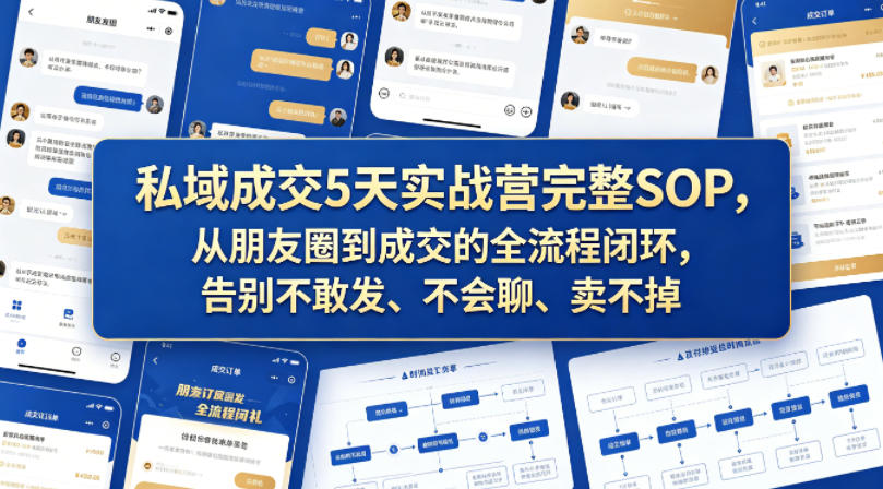 私域成交5天实战营完整SOP，从朋友圈到成交的全流程闭环，告别不敢发、不会聊、卖不掉-则成副业项目资源站
