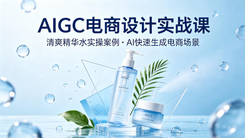 AIGC电商设计实战课，以清爽精华水为实操案例，教你用AI快速生成电商场景-则成副业项目资源站