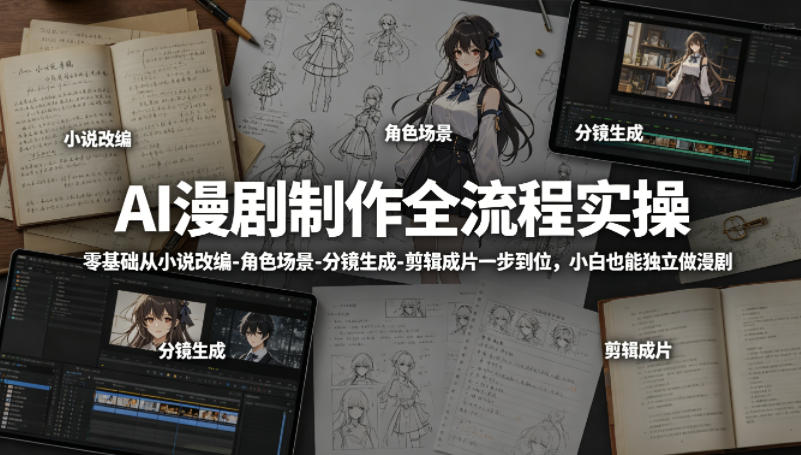 AI漫剧制作全流程实操，零基础从小说改编-角色场景-分镜生成-剪辑成片一步到位，小白也能独立做漫剧-则成副业项目资源站