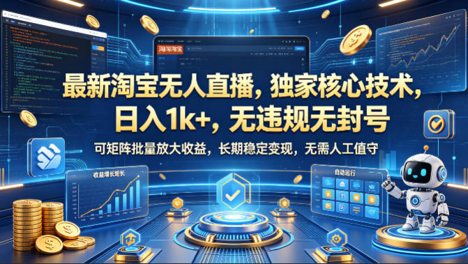 最新淘宝无人直播，独家核心技术，日入1k+，无违规无封号，可矩阵批量放大，长期稳定，无需人工值守【揭秘】-则成副业项目资源站