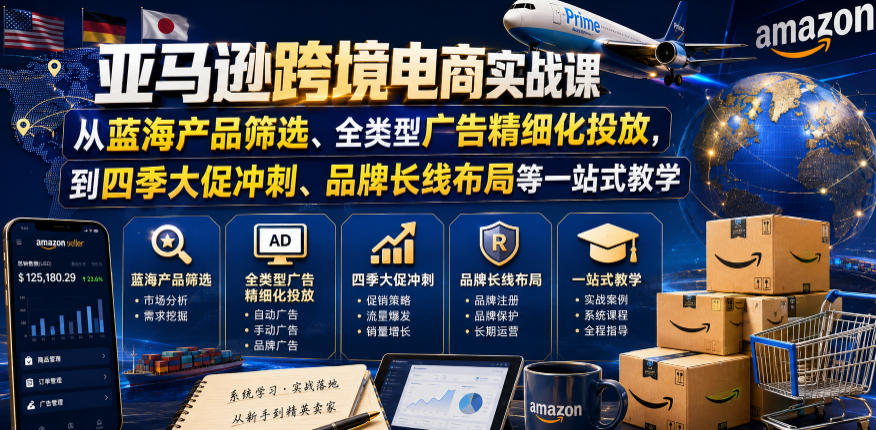 亚马逊跨境电商实战课，从蓝海产品筛选、全类型广告精细化投放，到四季大促冲刺、品牌长线布局等一站式教学（更新6月）-则成副业项目资源站