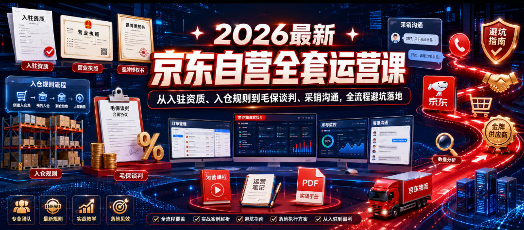 2026最新京东自营全套运营课，从入驻资质、入仓规则到毛保谈判、采销沟通，全流程避坑落地-则成副业项目资源站