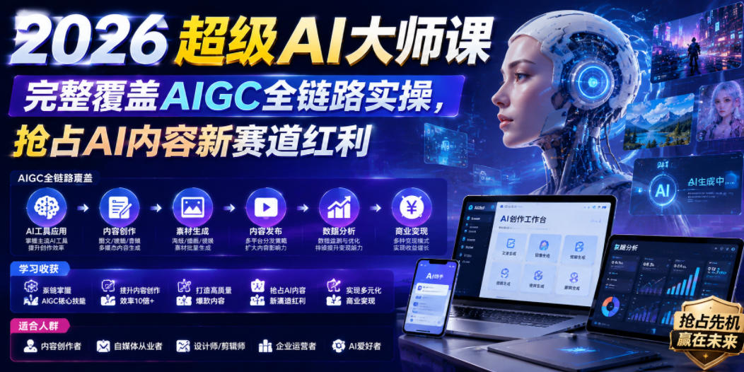 2026超级AI大师课，完整覆盖AIGC全链路实操，抢占AI内容新赛道红利-则成副业项目资源站