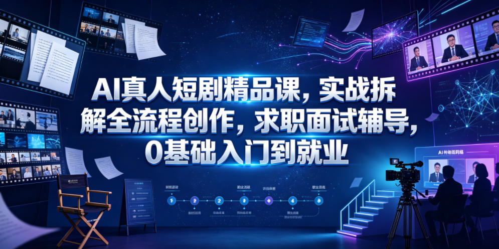 AI真人短剧精品课，实战拆解全流程创作，求职面试辅导，0基础入门到就业-则成副业项目资源站