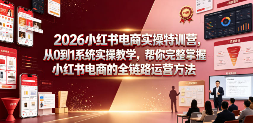 2026小红书电商实操特训营，从0到1系统实操教学，帮你完整掌握小红书电商的全链路运营方法-则成副业项目资源站
