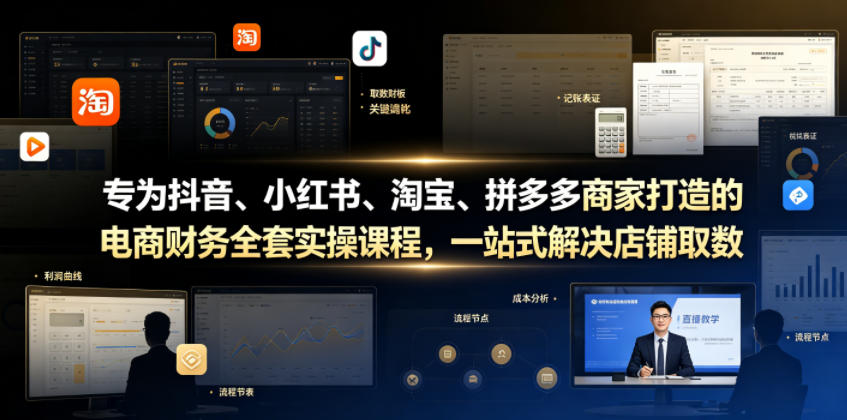 专为抖音、小红书、淘宝、拼多多商家打造的电商财务全套实操课程，一站式解决店铺取数、记账、报税全流程难题-则成副业项目资源站
