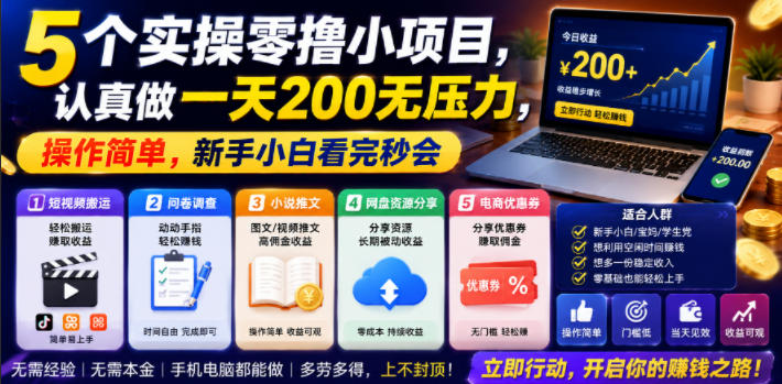 5个实操零撸小项目，认真做一天200无压力，操作简单，新手小白看完秒会【揭秘】-则成副业项目资源站