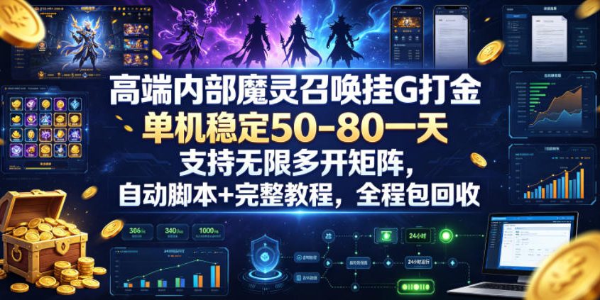 高端内部魔灵召唤挂G打金，单机稳定50-80一天，支持无限多开矩阵，自动脚本+完整教程，全程包回收【揭秘】-则成副业项目资源站
