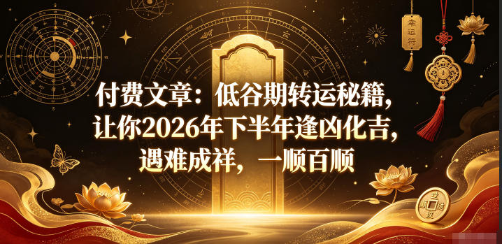 付费文章：低谷期转运秘籍，让你2026年下半年逢凶化吉，遇难成祥，一顺百顺-则成副业项目资源站