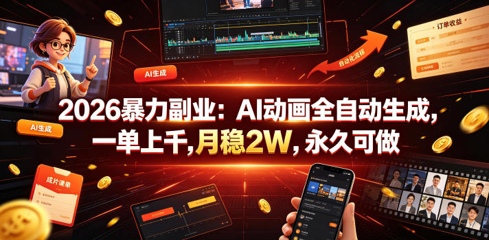 2026暴力副业：AI动画全自动生成，一单上千，月稳2W，永久可做【揭秘】-则成副业项目资源站