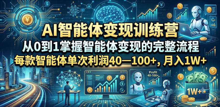 AI智能体变现训练营，从0到1掌握智能体变现的完整流程，每款智能体单次利润40—100+，月入1W+-则成副业项目资源站