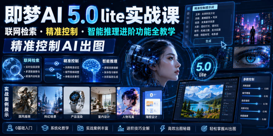 即梦AI 5.0 lite实战课，联网检索・精准控制・智能推理进阶功能全教学，精准控制AI出图-则成副业项目资源站