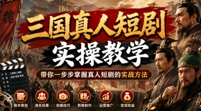 三国真人短剧实操教学，带你一步步掌握真人短剧的实战方法-则成副业项目资源站