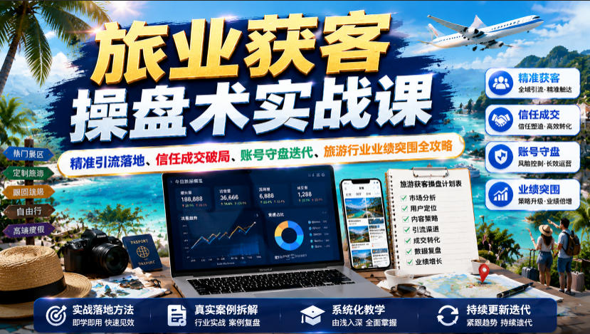 旅业获客操盘术实战课｜精准引流落地、信任成交破局、账号守盘迭代、旅游行业业绩突围全攻略-则成副业项目资源站
