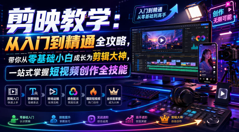 剪映教学：从入门到精通全攻略，带你从零基础小白成长为剪辑大神，一站式掌握短视频创作全技能-则成副业项目资源站