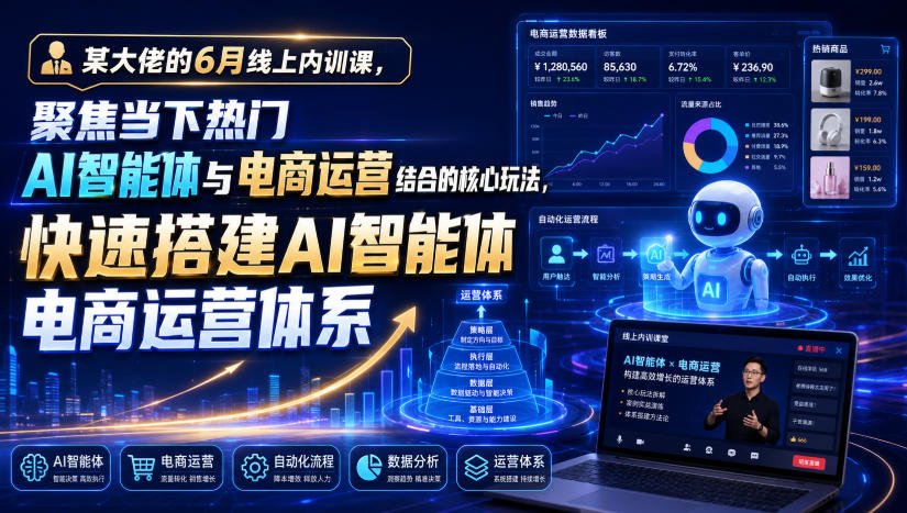 某大佬的6月线上内训课，聚焦当下热门AI智能体与电商运营结合的核心玩法，快速搭建AI智能体电商运营体系-则成副业项目资源站