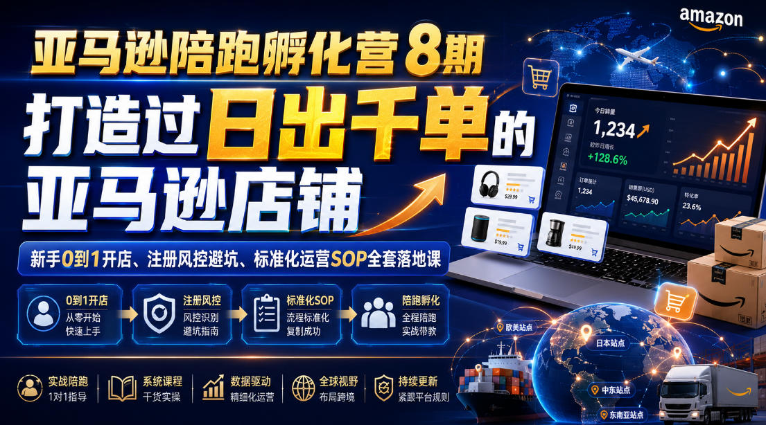 亚马逊陪跑孵化营8期，打造过日出千单的亚马逊店铺，新手0到1开店、注册风控避坑、标准化运营SOP全套落地课-则成副业项目资源站