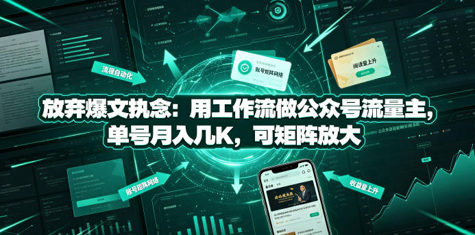 放弃爆文执念：用工作流做公众号流量主，单号月入几K，可矩阵放大-则成副业项目资源站