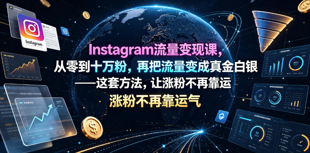 Instagram流量变现课，从零到十万粉，再把流量变成真金白银——这套方法，让涨粉不再靠运气【原创双语字幕】-则成副业项目资源站