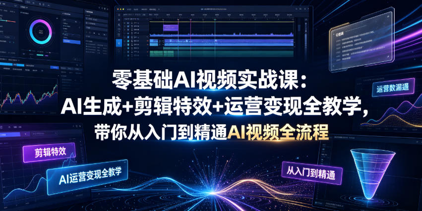 零基础AI视频实战课：AI生成+剪辑特效+运营变现全教学，带你从入门到精通AI视频全流程-则成副业项目资源站