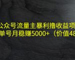 公众号流量主暴利撸收益项目，单人单号月稳赚5000+（价值480元）-则成副业项目资源站