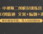 中视频二创解说训练营：从0到精通 文案+标题+素材、月入5000到5W-则成副业项目资源站