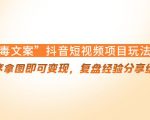 “毒文案”抖音短视频项目玩法，小程序拿图即可变现，复盘经验分享给大家-则成副业项目资源站