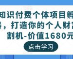 知识付费个体项目孵化器，打造你的个人财富收割机-价值1680元-则成副业项目资源站