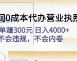 高利润0成本代办营业执照项目:一单赚300元日入4000+不会违规,不会内卷-则成副业项目资源站