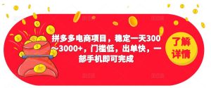 2023拼多多电商项目,稳定一天300~3000+,门槛低,出单快,一部手机即可完成-则成副业项目资源站