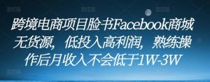 跨境电商项目脸书Facebook商城无货源,低投入高利润,熟练操作后月收入不会低于1W-3W-则成副业项目资源站